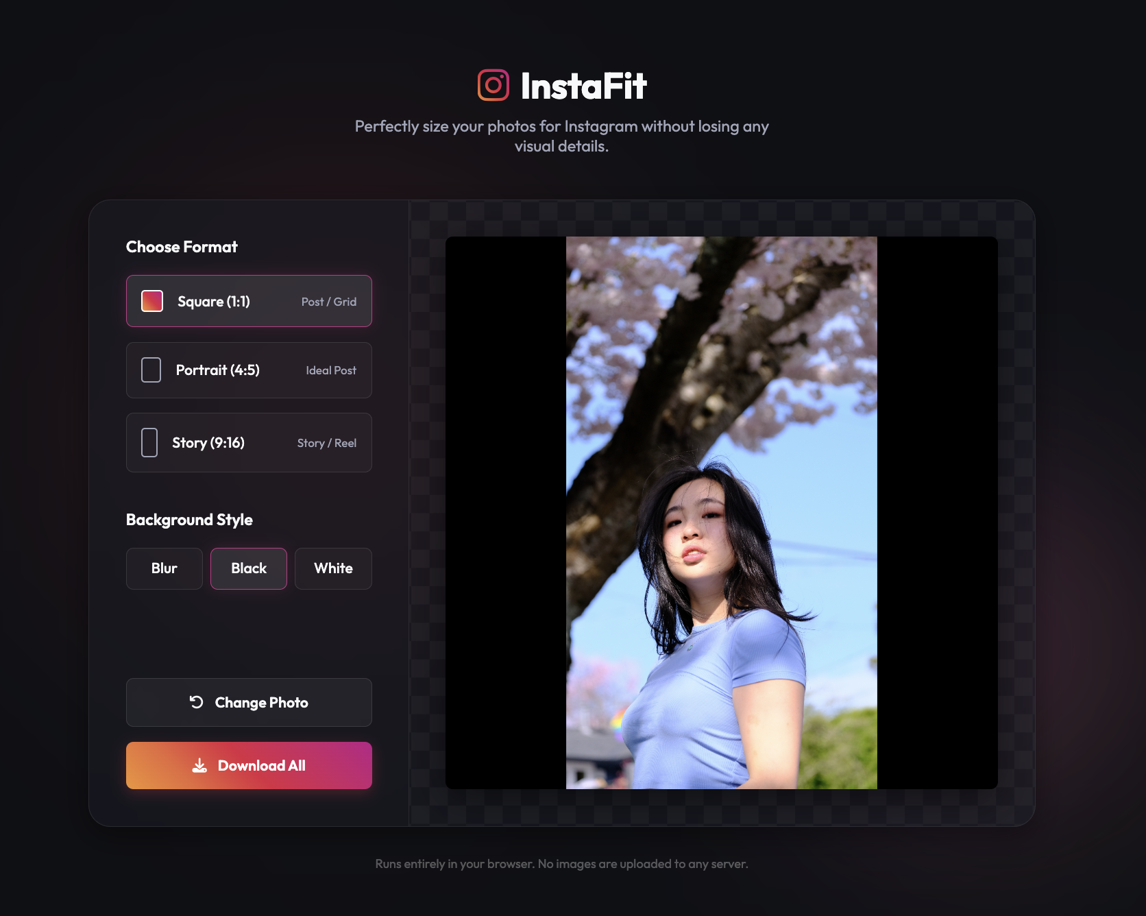 InstaFit interface preview